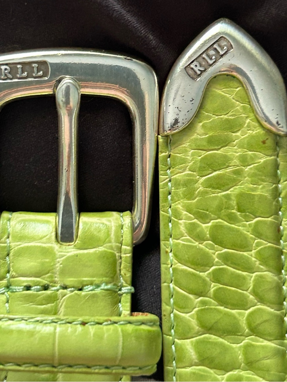 VTG Ralph Lauren Lime Green Croc-Embossed Leather Belt SZ Large